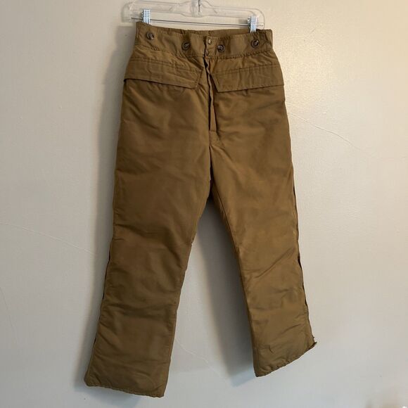 WOOLRICH Vintage 70s Quilted Duck Down Nylon Canvas Waterproof Pant,Tan- Size S - Picture 2 of 10